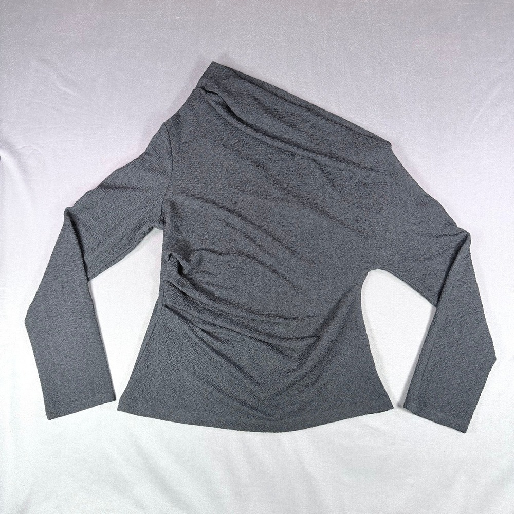 ASTR The Label AT18683 Womens L Black Textured Ruched Asymmetric‎ Top Evening